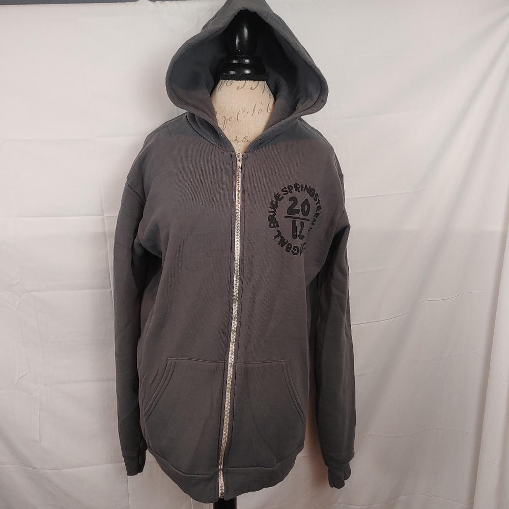 Bruce Springsteen Wrecking Ball Tour Gray Zip-Up Hoodie Guitar Graphic Size XL - Picture 2 of 12